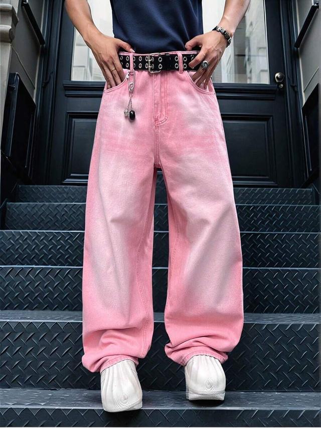 pink washed denim wide leg baggy jeans