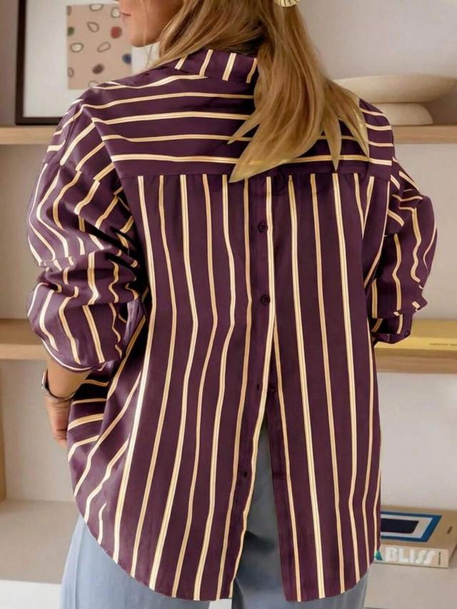 striped button front and back long sleeve shirt red