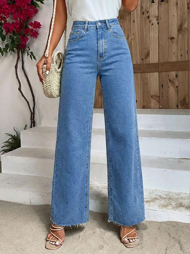 high waisted light wash wide leg denim jeans