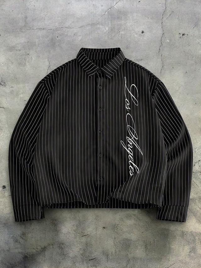 black and white striped button front casual shirt