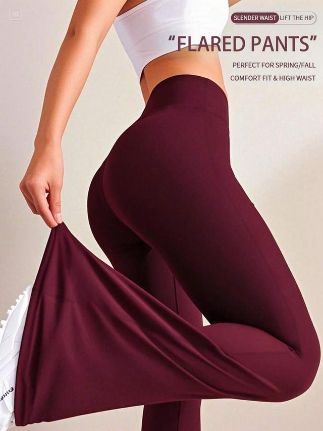 women's high waist solid burgundy flare yoga leggings