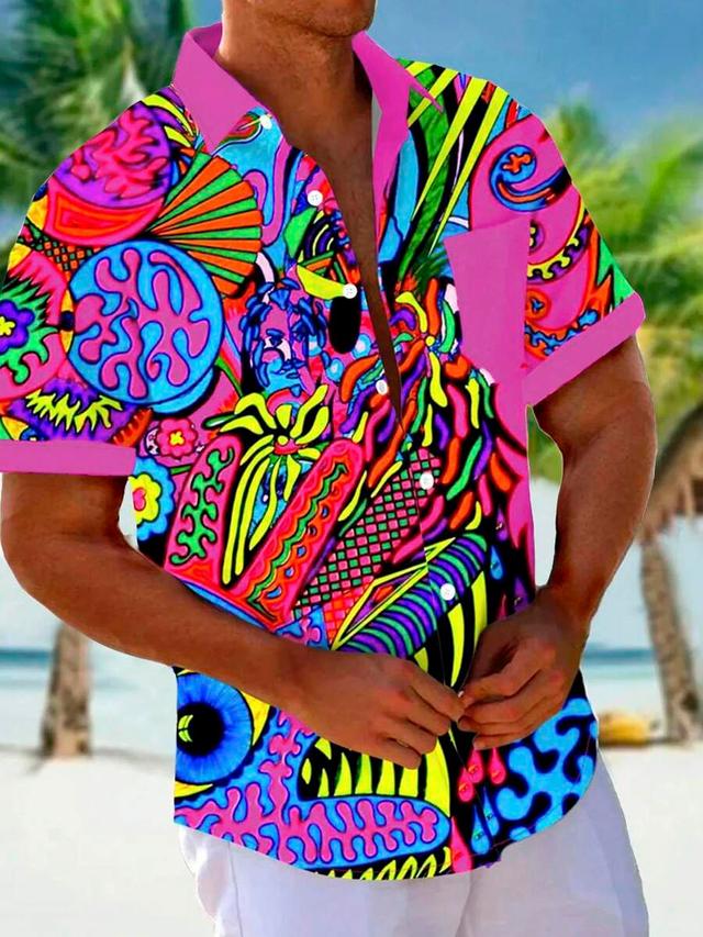 abstract art digital print short sleeve button shirt