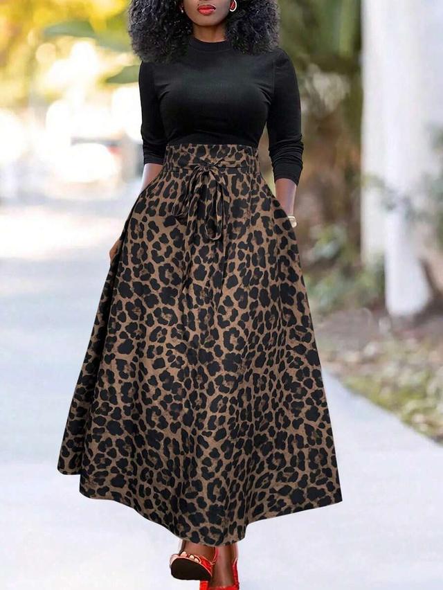 minimalist bow leopard print midi skirt