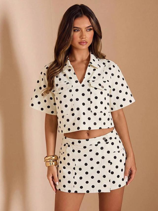 polka dot denim crop top and shorts set