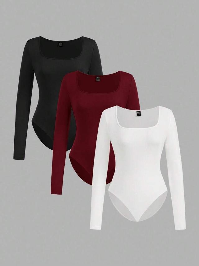 burgundy long sleeve square neck tight fitting bodysuit