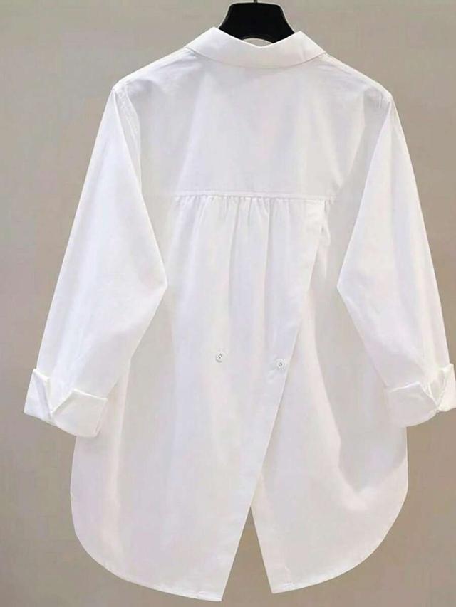 women's casual loose back slit design white cotton shirt