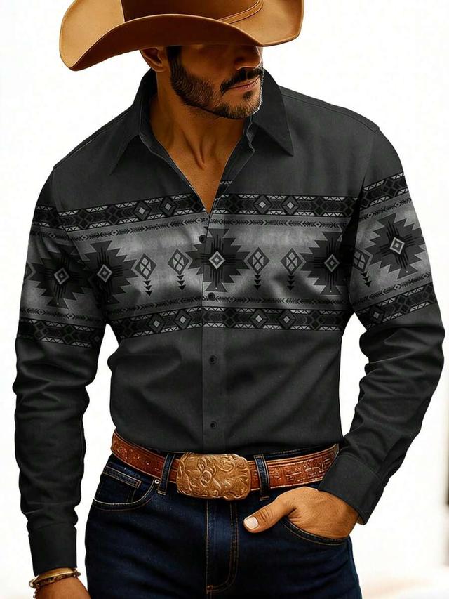 men's vintage western print long sleeve shirt
