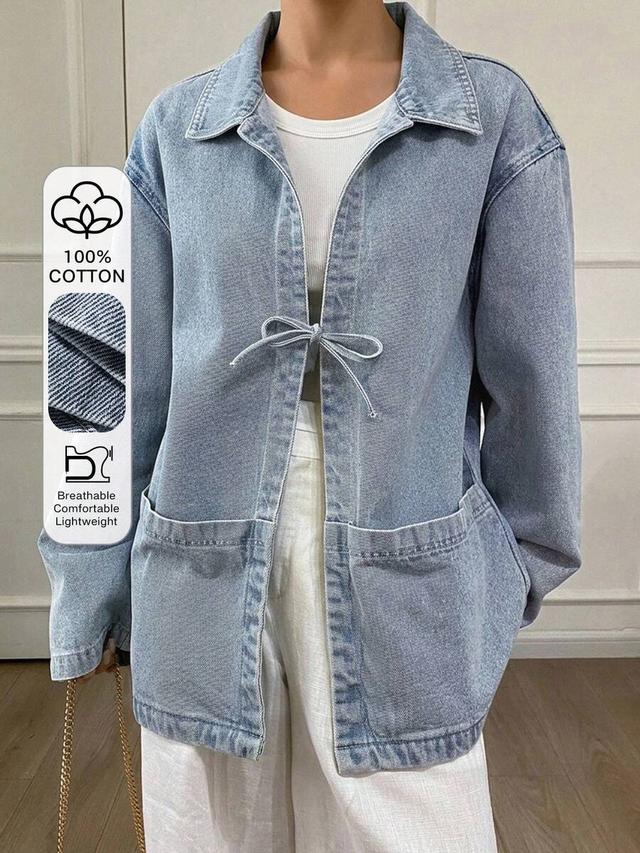 light blue washed cotton denim tie waist jacket