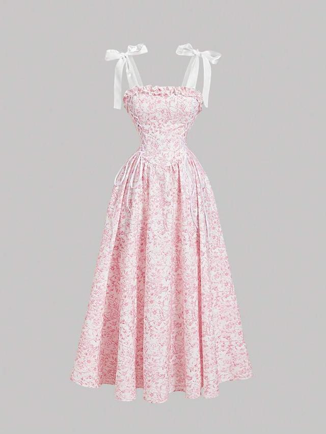 pink and white floral print midi dress