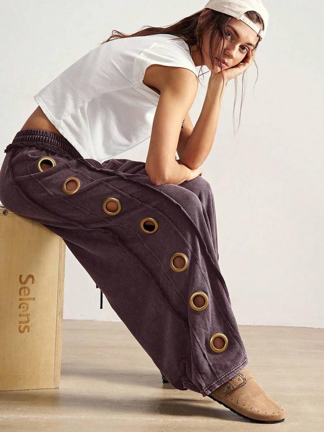 bohemela casual solid color knit loose wide leg sweatpants