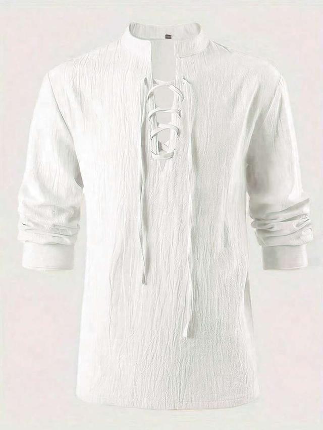 men's white textured lace-up medieval pirate shirt