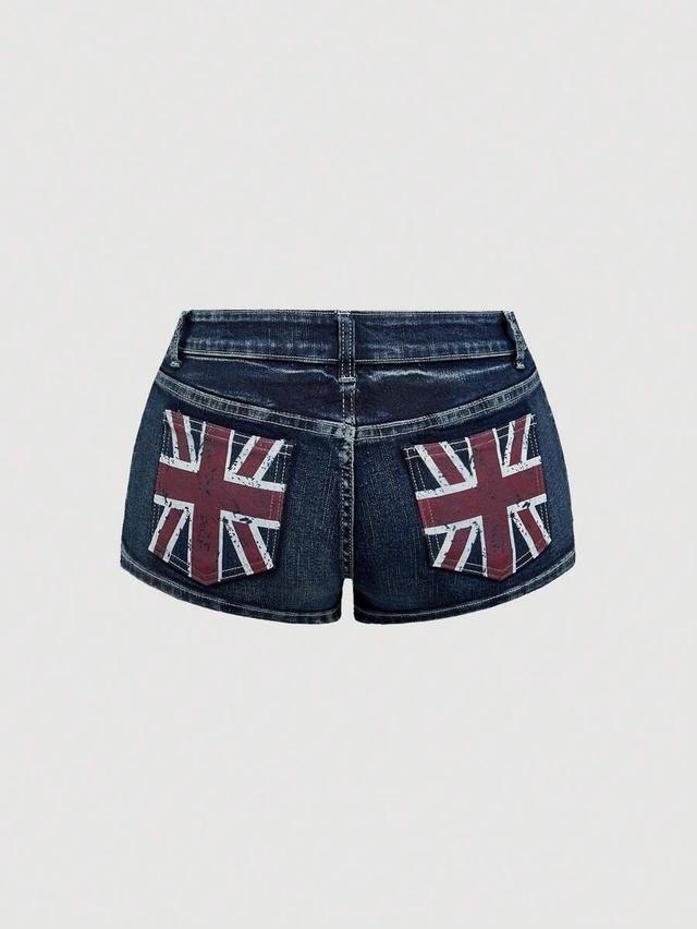 dark wash denim shorts with union jack back pockets