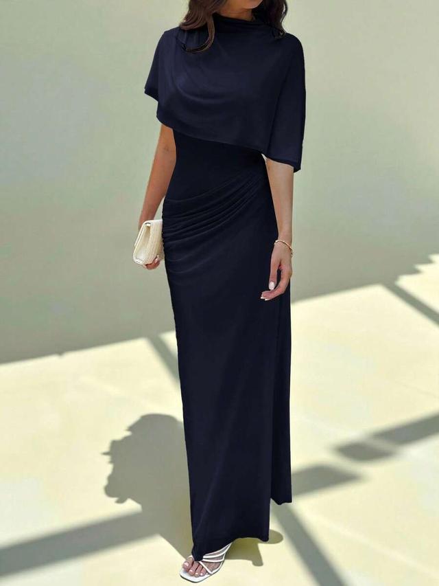 elegant minimalist navy blue multilayer ruffle long dress