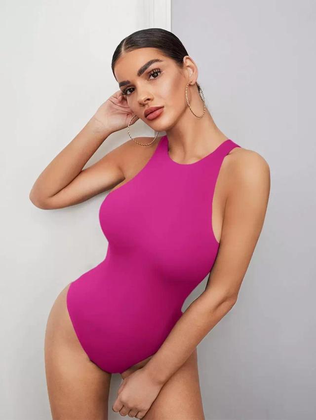 fuchsia solid racerback tank bodysuit