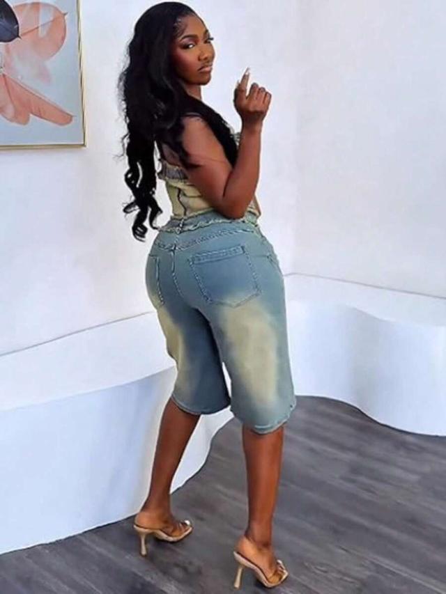denim strapless corset top and shorts set