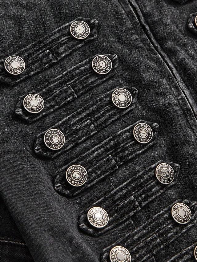cropped black denim napoleon style jacket