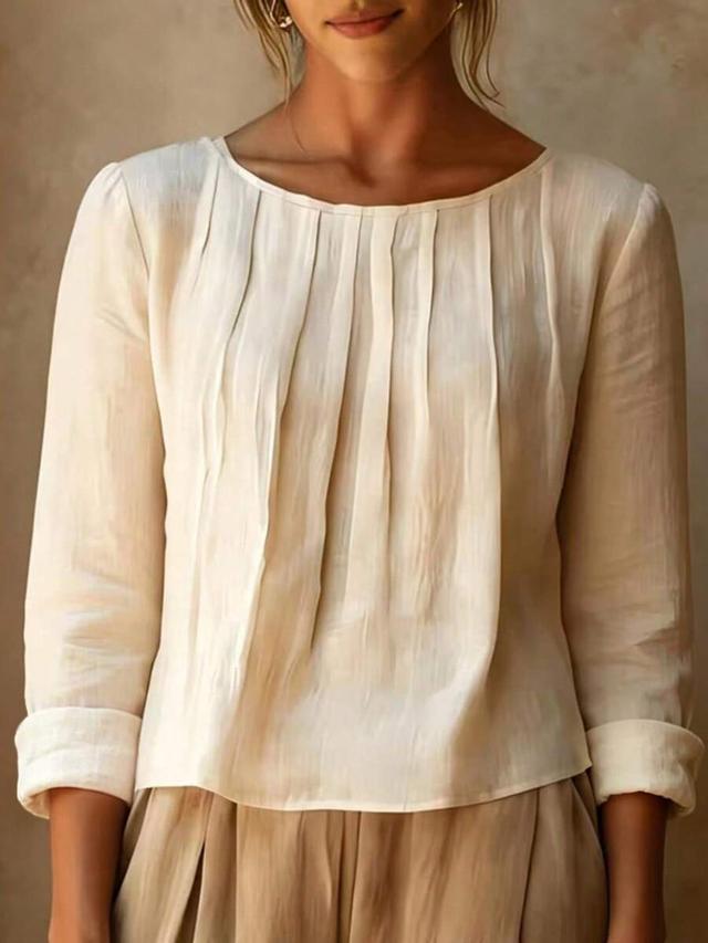 women's elegant pleated long sleeve blouse