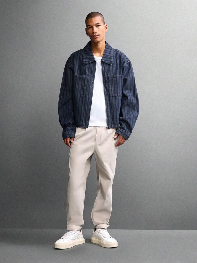 sumwon pin stripe denim trucker jacket with zipper front