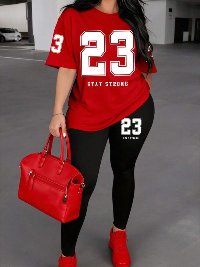 red and black numeric print casual gym coord set