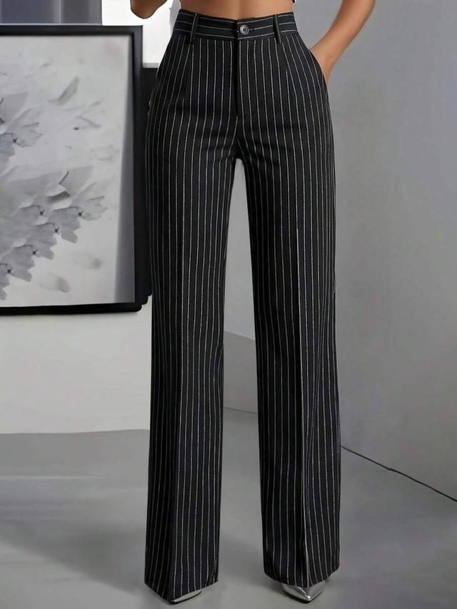 minimalist black and white striped elastic waist trousers