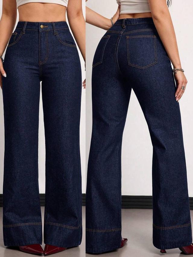 tall women's high waist wide leg dark denim jeans