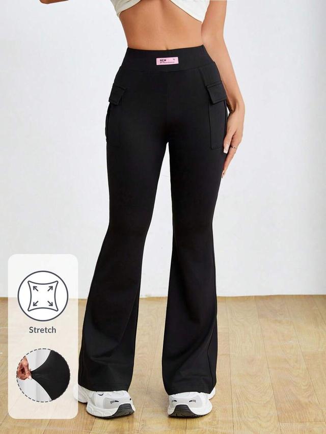 high waist stretchy black flared cargo pants