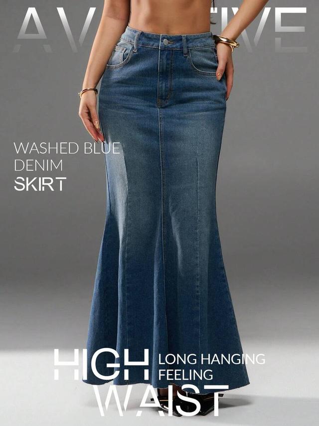 high waisted blue denim mermaid maxi skirt