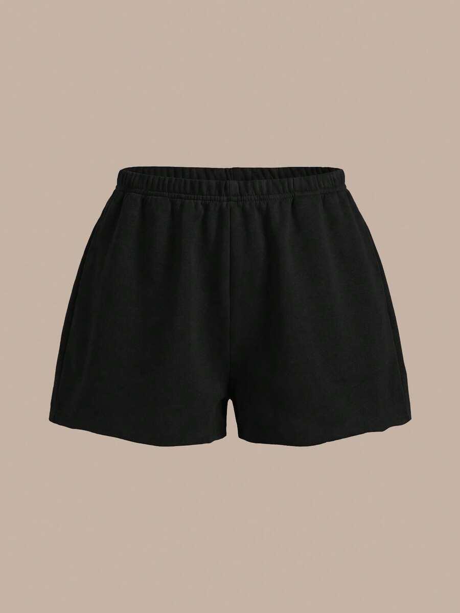 casual solid black knit athletic shorts