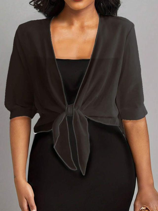 chiffon tie-front solid color shirt