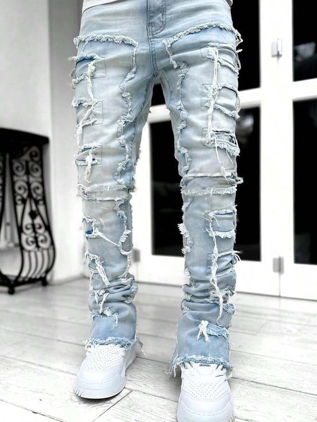light wash distressed tassel detail slim straight jeans