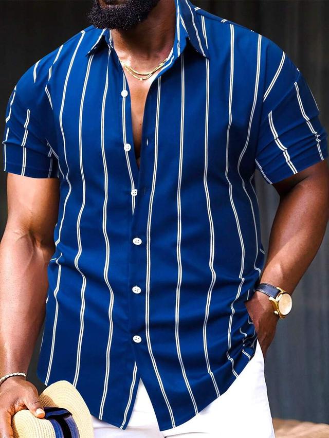 royal blue and white striped short sleeve shirt