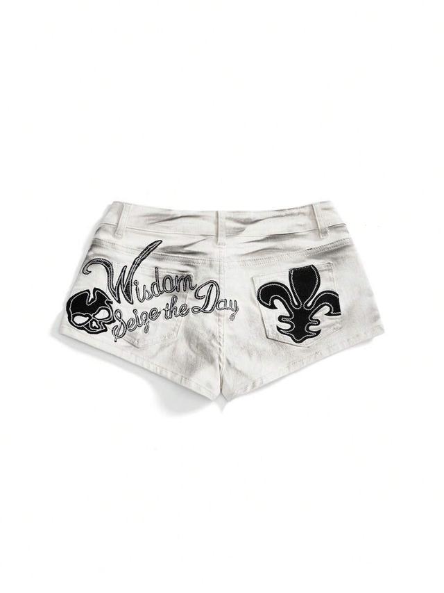 grunge punk skull pattern denim shorts