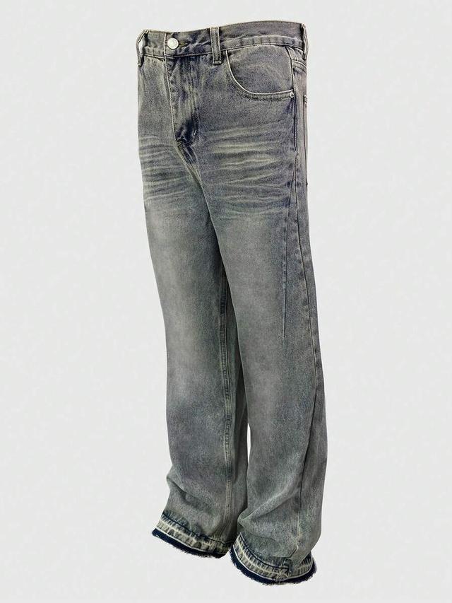 men's washed distressed hem straight leg jeans