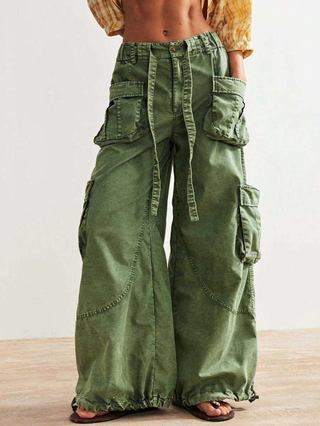 oversized olive green cargo pants with flap pockets