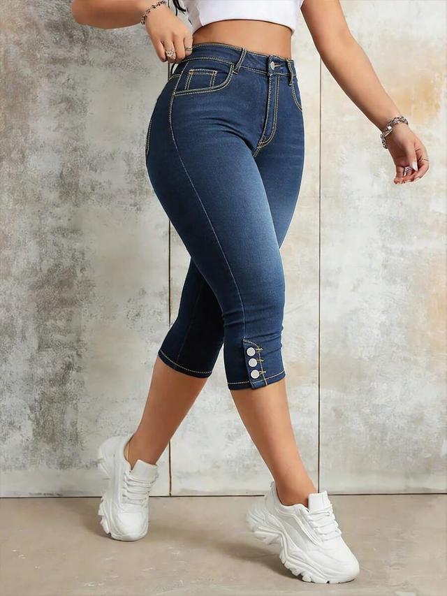 women's mid-rise slim fit 7/8 length button hem jeans