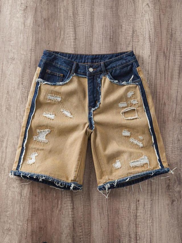 two-tone washed denim shorts with frayed hem