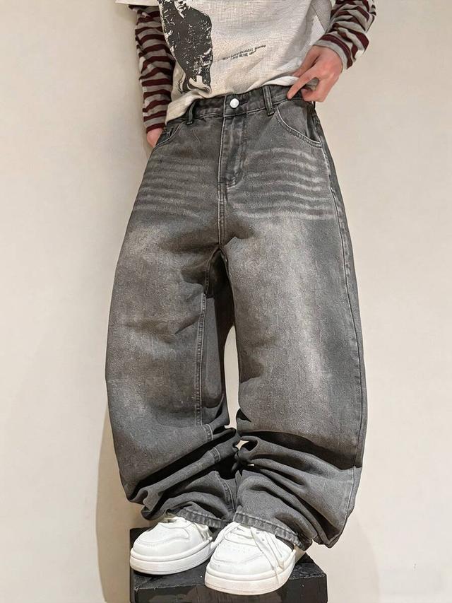 hearty haven grey washed loose fit denim jeans