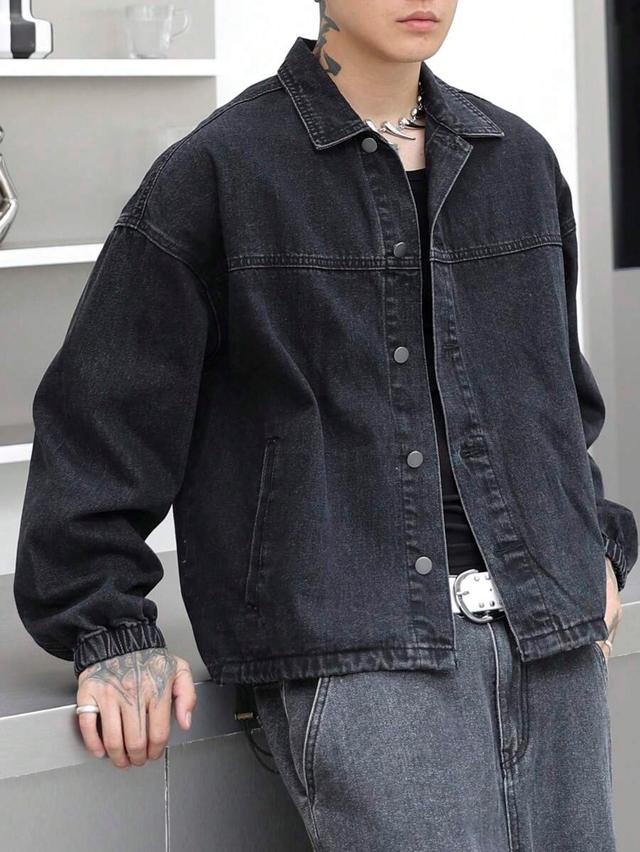 washed dark denim casual long sleeve jacket