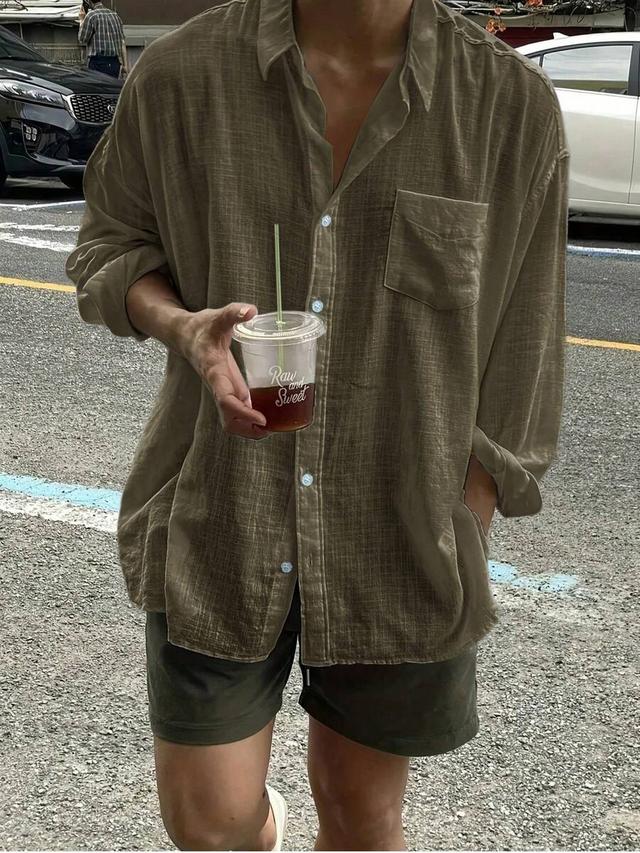 men's olive green long sleeve loose casual shirt