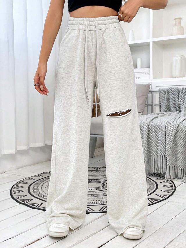 light grey heathered wide leg drawstring sweatpants