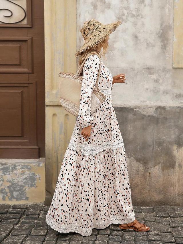 v-neck ruffle trim lantern sleeve leopard print dress