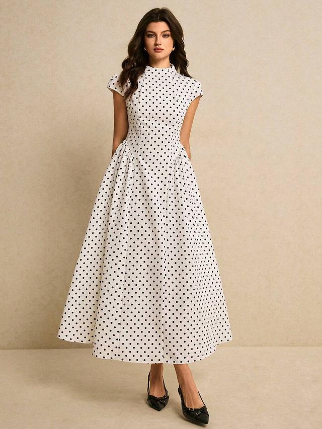 white and black polka dot vintage tea dress