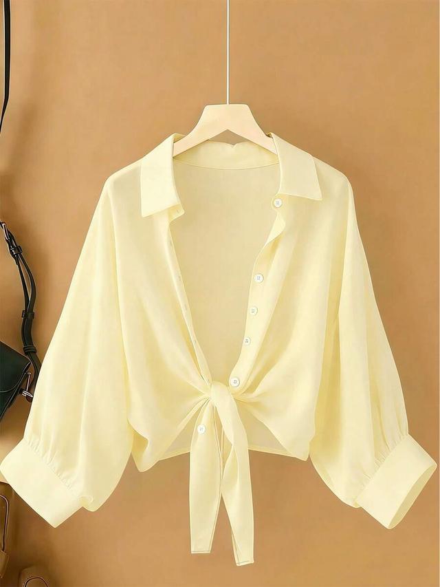 yellow chiffon bat wing tie front blouse