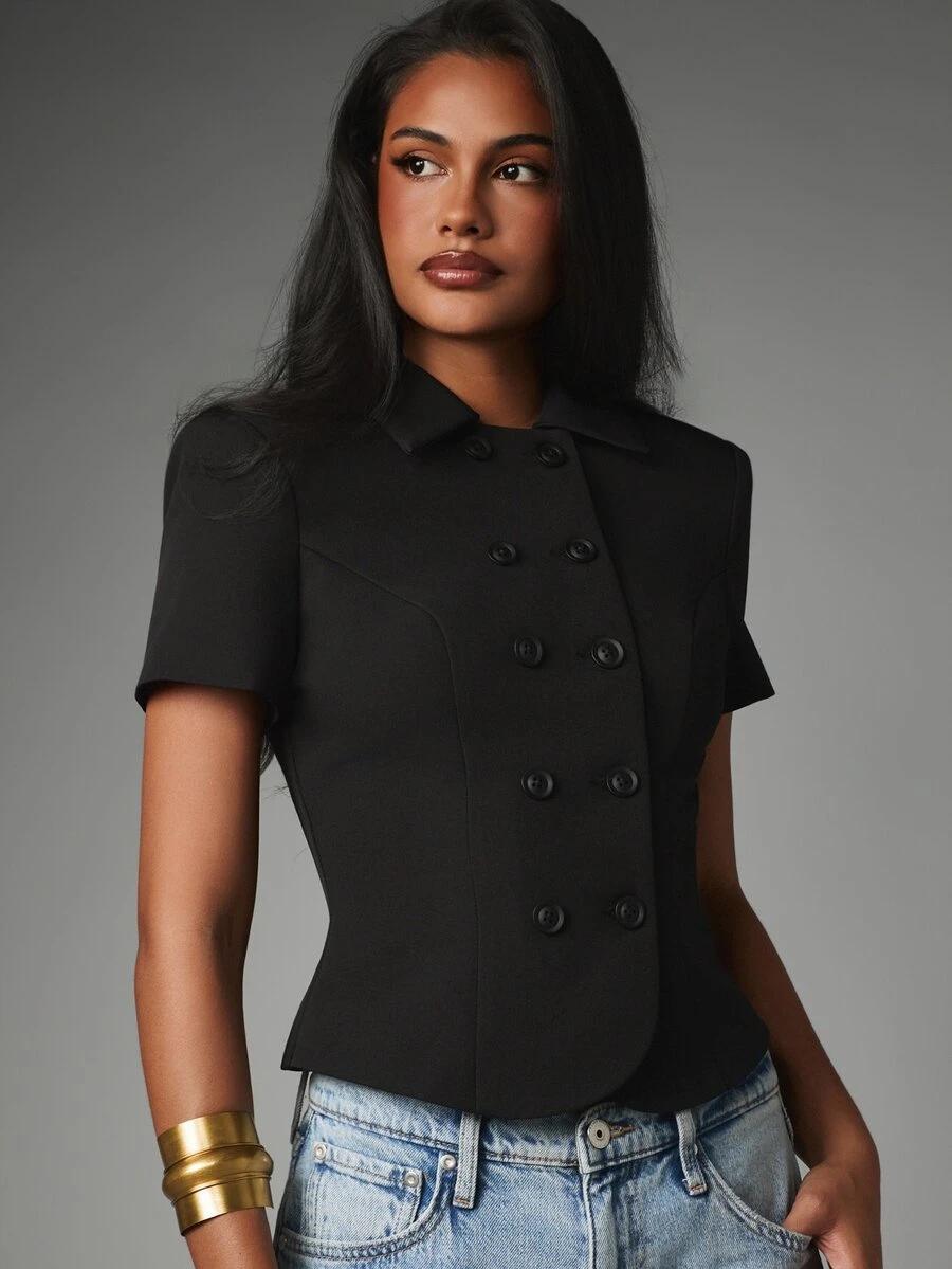 missguided double breasted short sleeve tailored blazer top