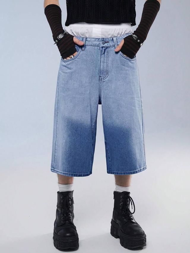loose fit wide leg denim shorts with pockets