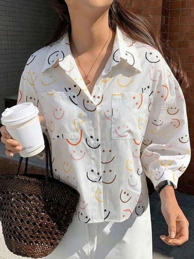 inawly women's casual cartoon pattern loose long sleeve shirt