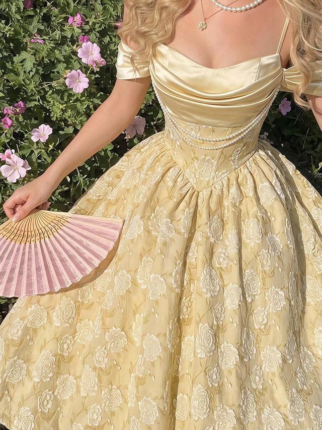 vintage floral jacquard satin patchwork bustier dress