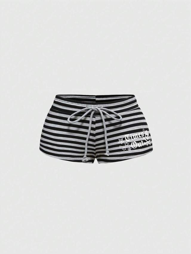 striped star and letter graphic print shorts