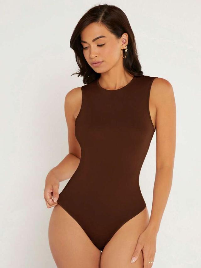 solid brown scoop neck sleeveless tank bodysuit