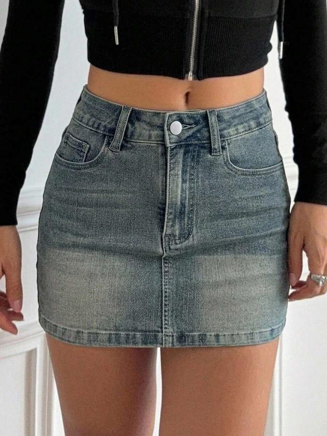 high-waisted vintage wash denim mini skirt